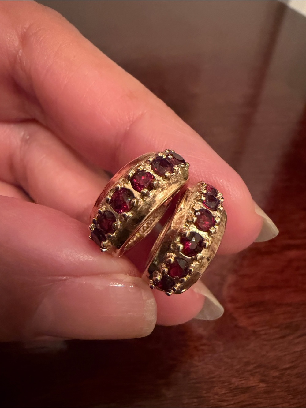 STERLING SILVER GARNET PIERCED small hoop EARRINGS, ROSS SIMONS